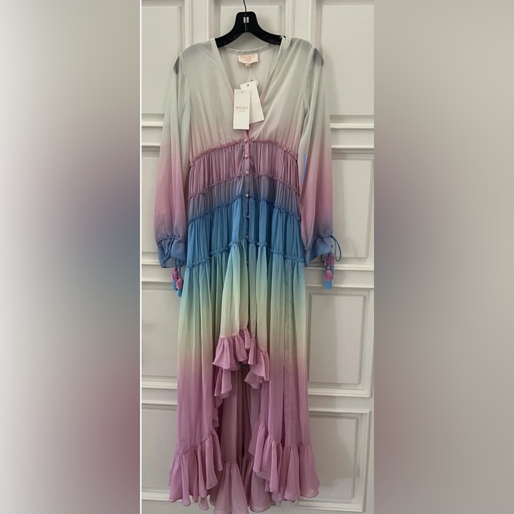 Rococo Sand Ombré Pink Hi Low Tiered Dress